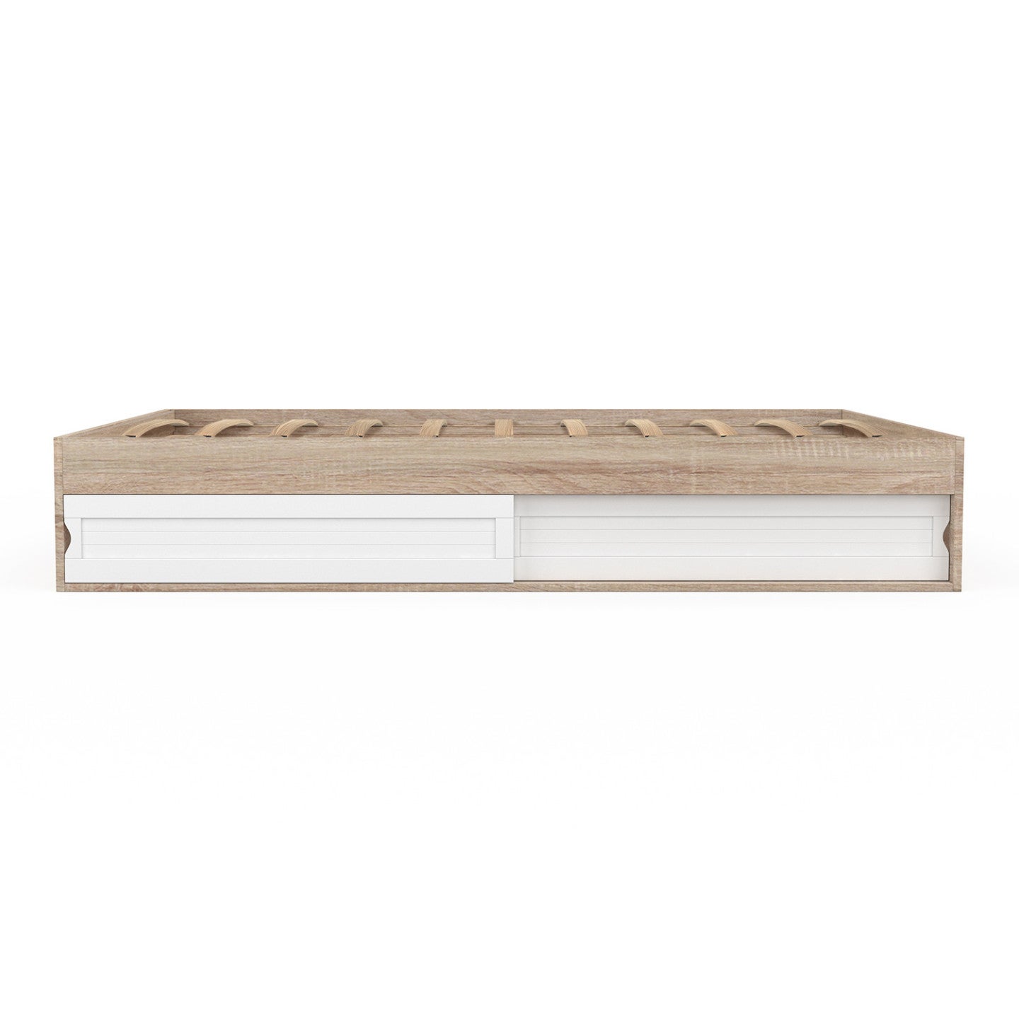 Cadre de lit double SALEM avec rangements et sommier 160 x 200 cm façon hêtre et blanc - 3