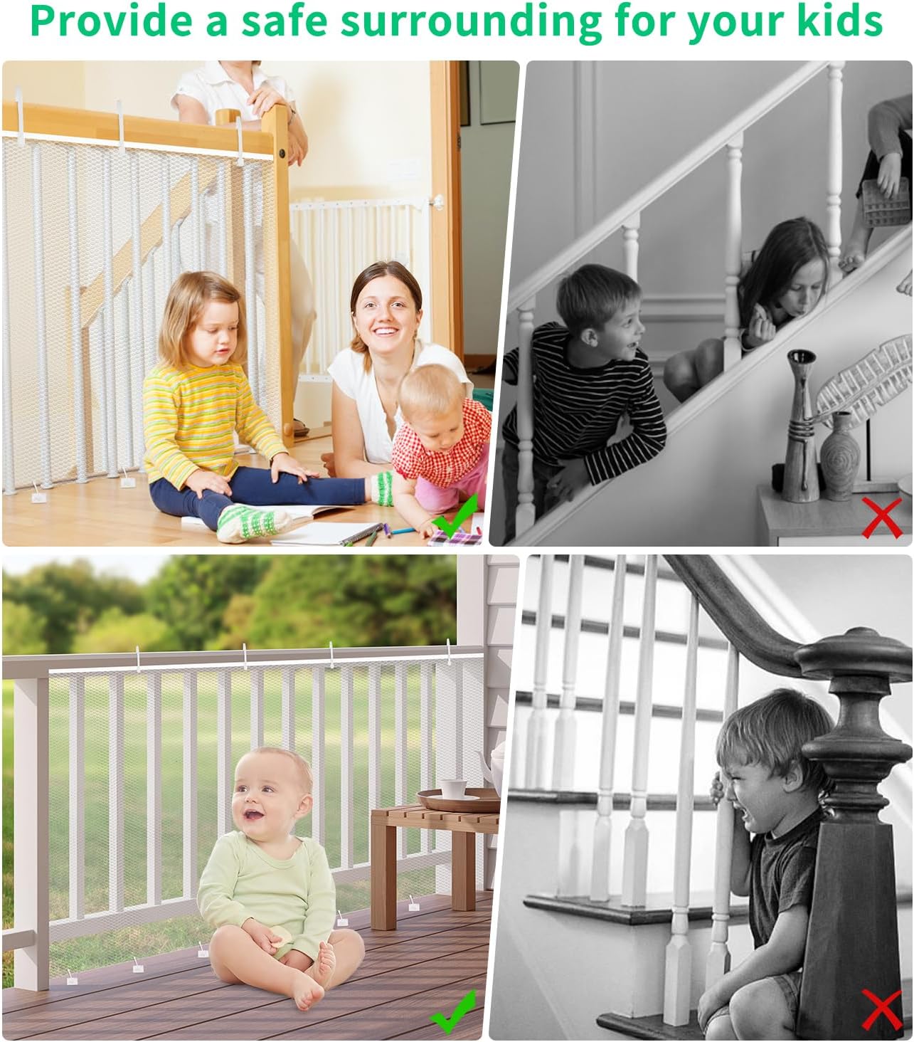 Red de seguridad infantil, red de seguridad para escaleras, balcones y vallas, barrera de seguridad infantil de 300 x 90 cm, color blanco - 3