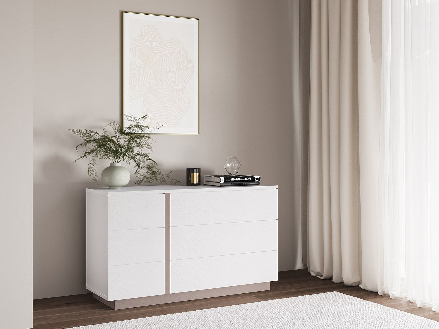 Komoda NAPOLI – 6 szuflad – Kolor biały i taupe