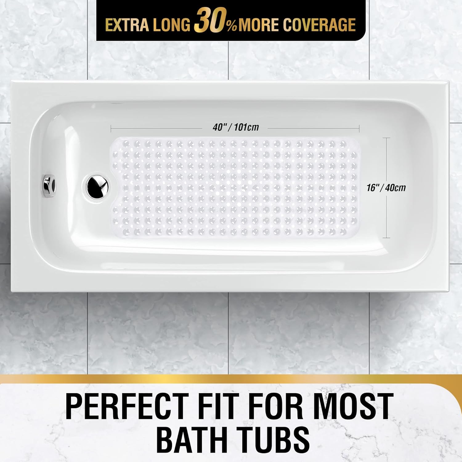 Tapis de salle de bain antidérapant, extra long, 101 x 40 cm, résistant à la moisissure et lavable en machine, sans BPA, transparent - 2