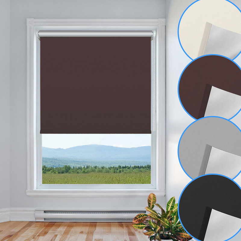 Estor enrollable opaco térmico con tracción lateral sin taladrar, montaje sencillo, 40 cm x 160 cm, marrón