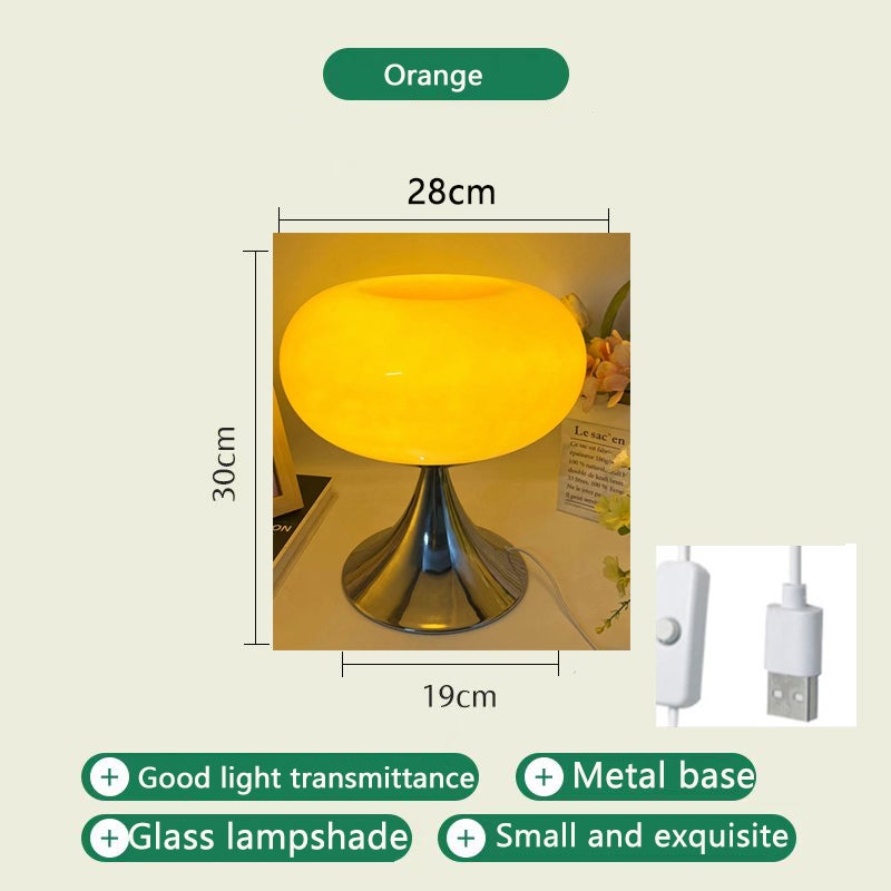 Lampe de table décorative en verre - lampe de table moderne avec interrupteur USB, lumière chaude, couleur orange, adaptée à la chambre et au salon - 3