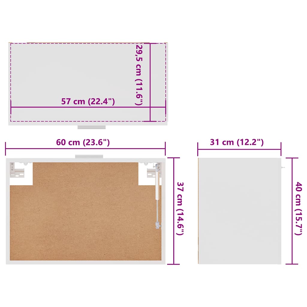 Meuble suspendu Blanc 60 x 31 x 40 cm Bois d'ingénierie - 9