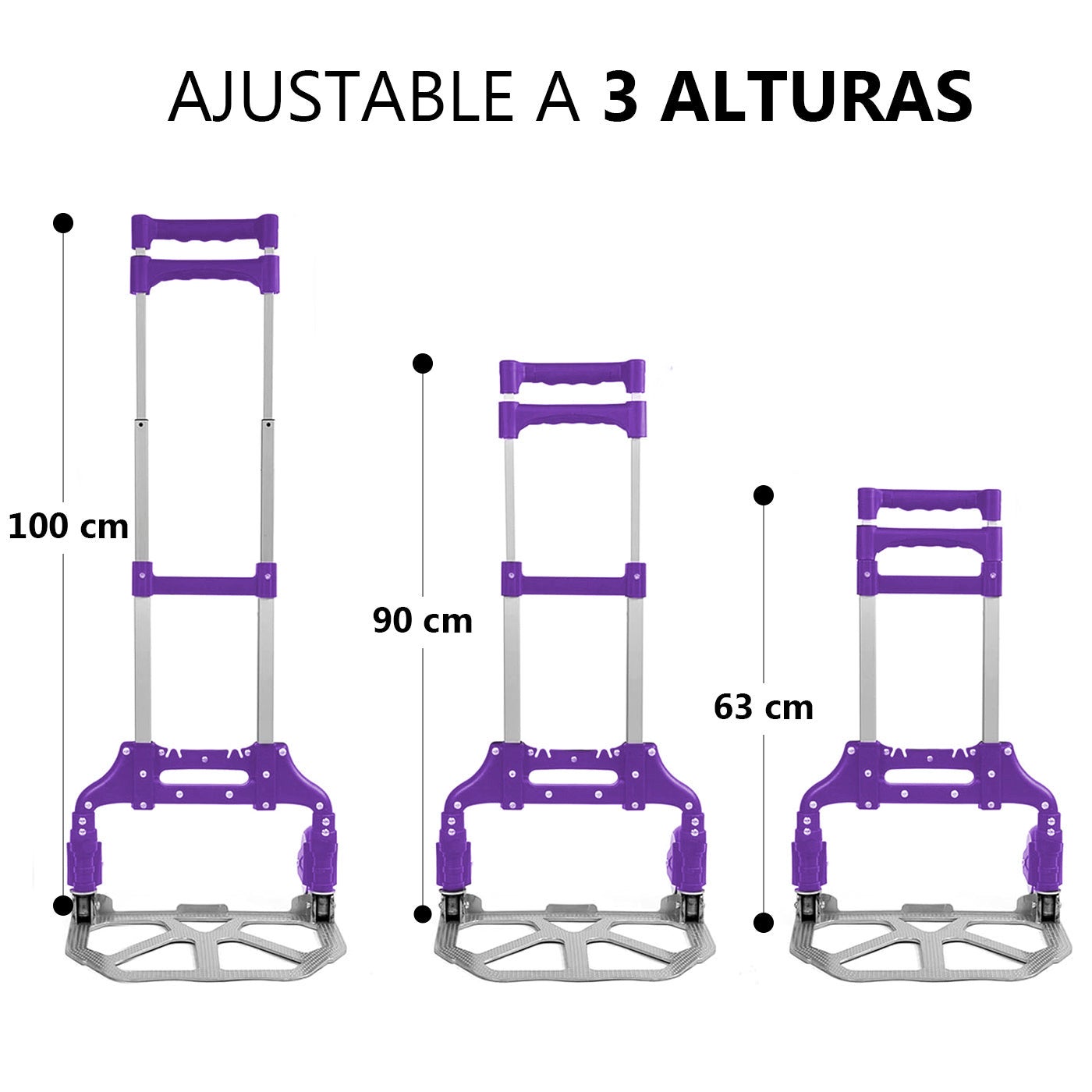 Aitsse- Carrinho de mão dobrável de alumínio + corda, suporta até 70 kg-(lilás) - 4