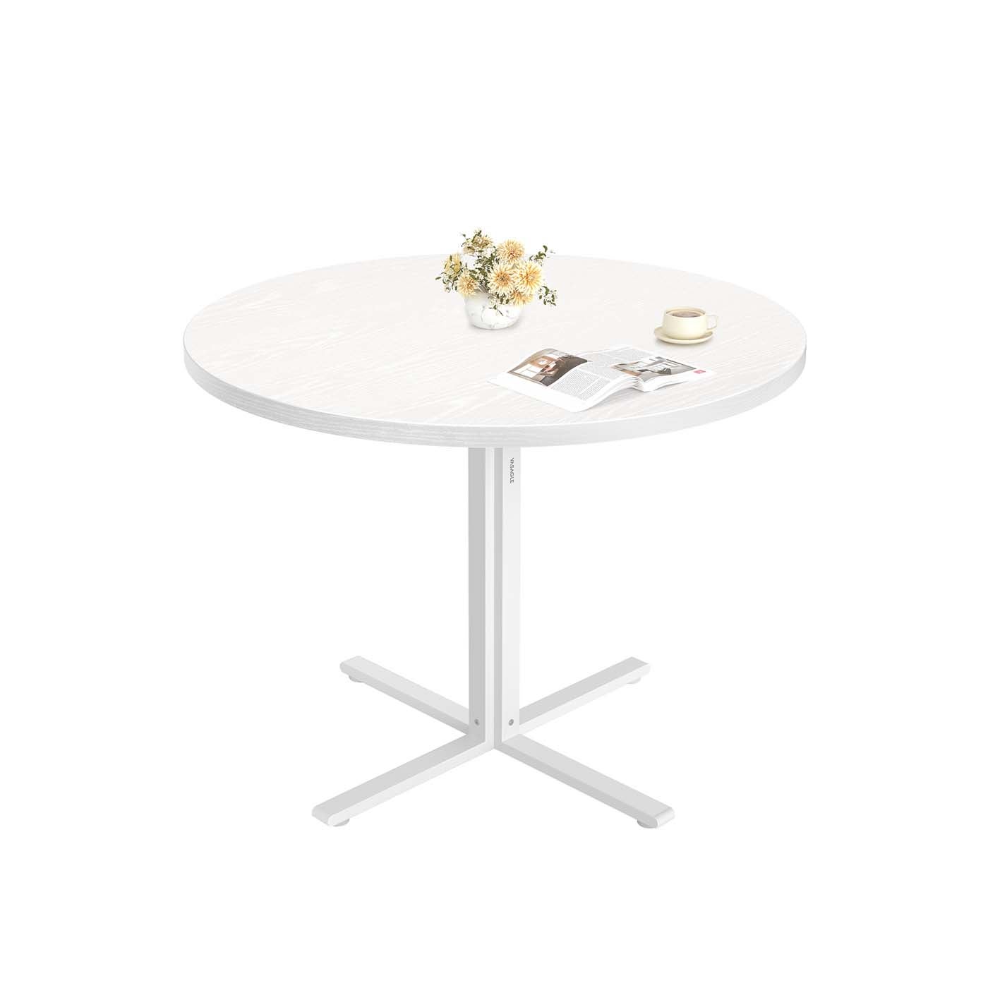 Vasagle Blanco Nieve Mesa De Comedor Redonda Pequeña Impermeable De Estilo Rústico, - Imagen 3