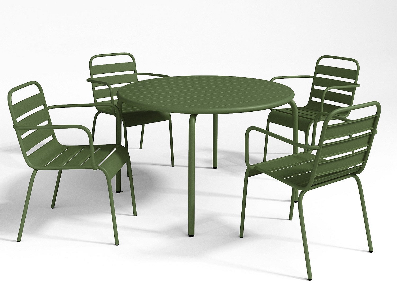 Metalowa jadalnia ogrodowa - stół dł.110cm i 4 sztaplowane fotele - Khaki - MIRMANDE