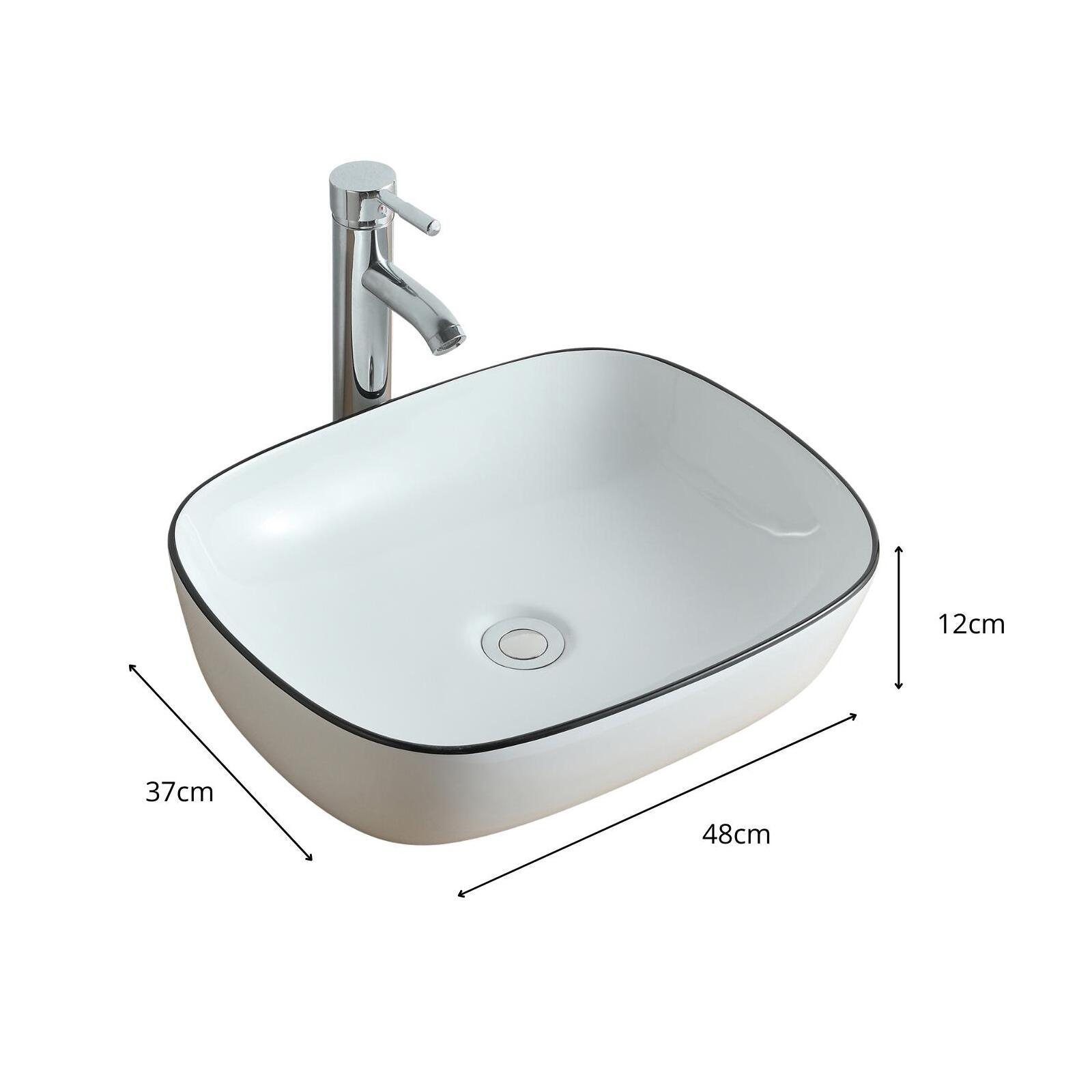 Lavabo rectangular de cerámica sobre encimera con borde, 48x37cm, DIEGO - 3