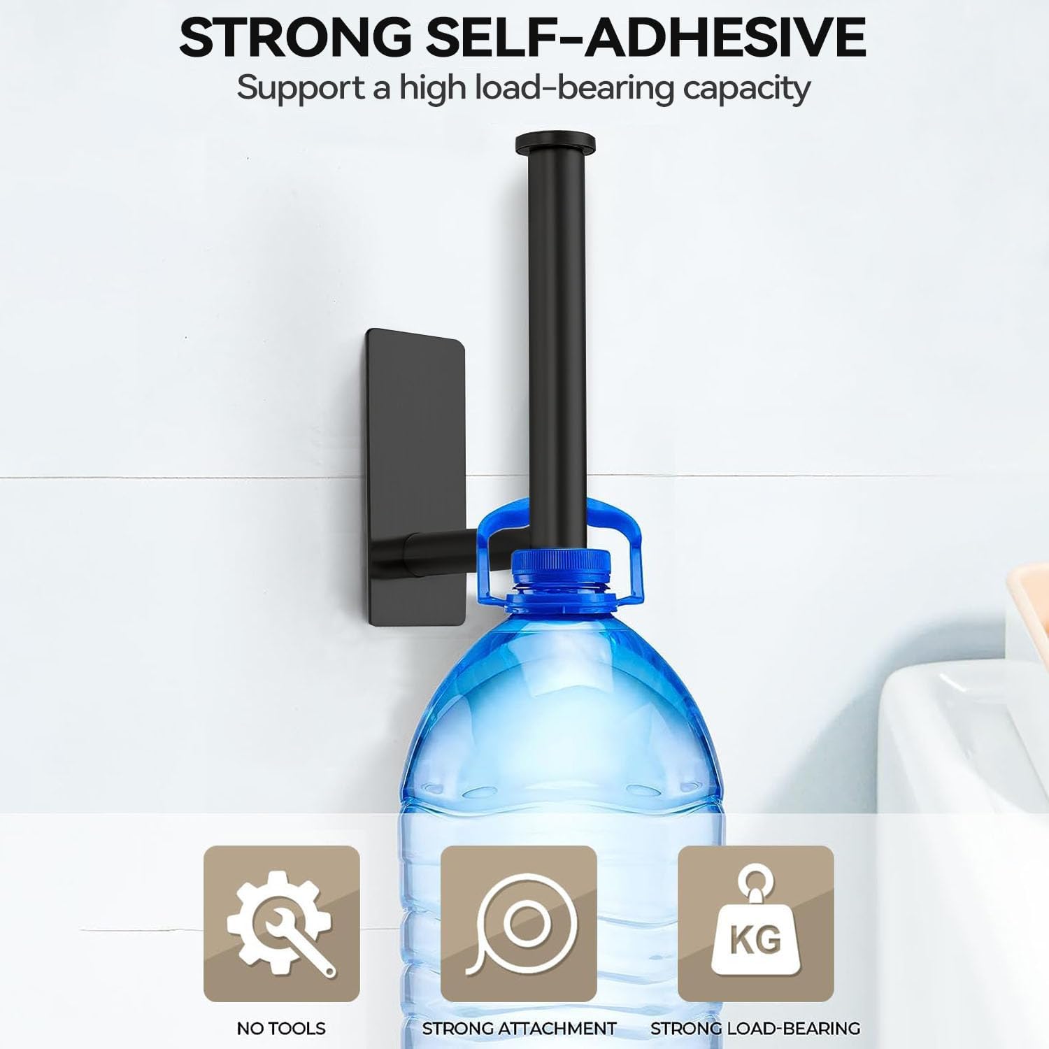 Uchwyt na papier toaletowy ze stali nierdzewnej, nie wymaga wiercenia, odpowiedni do łazienki i kuchni, czarny kwadrat - 3