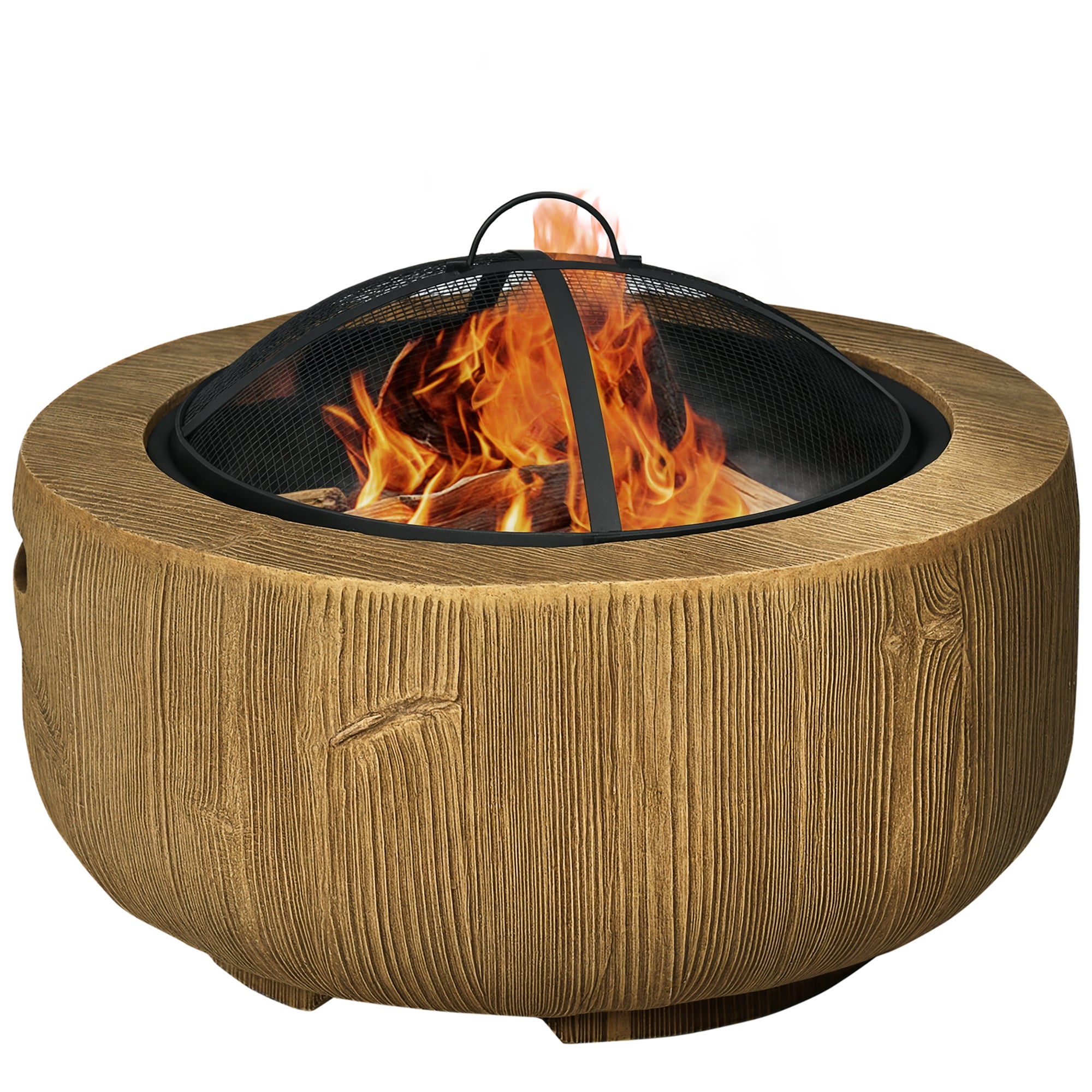 Brasero en forme de souche d'arbre, pareétincelles, grille à charbon — free download