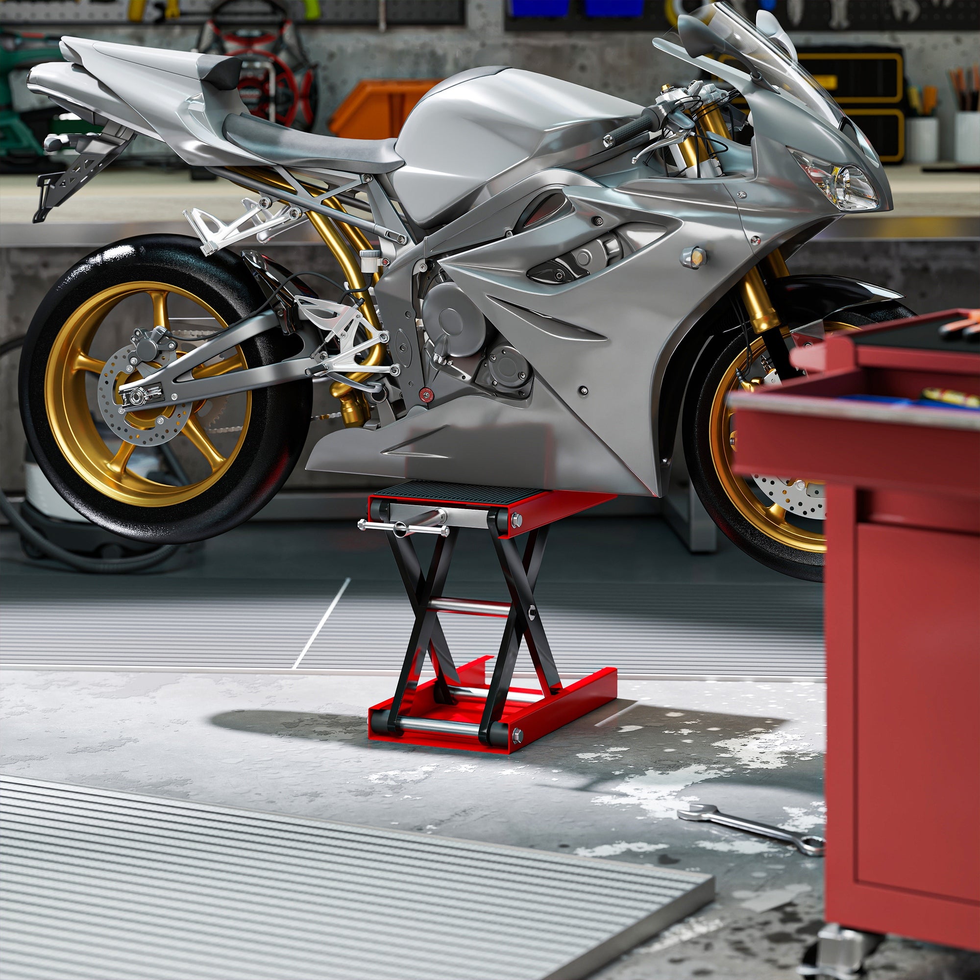 Plataforma Elevadora para Motocicletas DURHAND Metal y Caucho Negro y Rojo 41.5x23.5x37 cm - 5