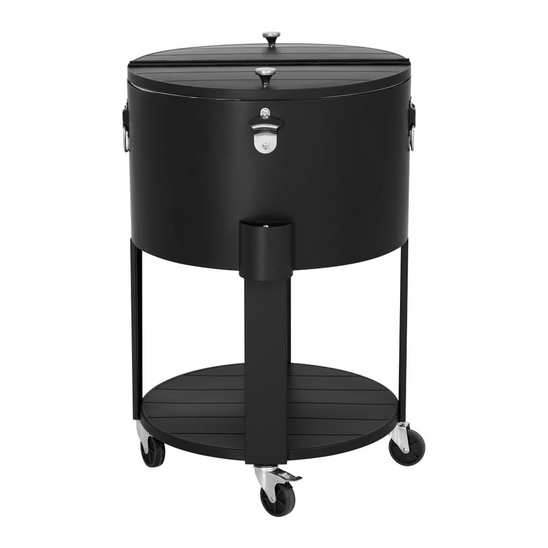 Wózek chłodniczy na napoje z chłodziarką, otwieraczem do butelek i półką, czarny