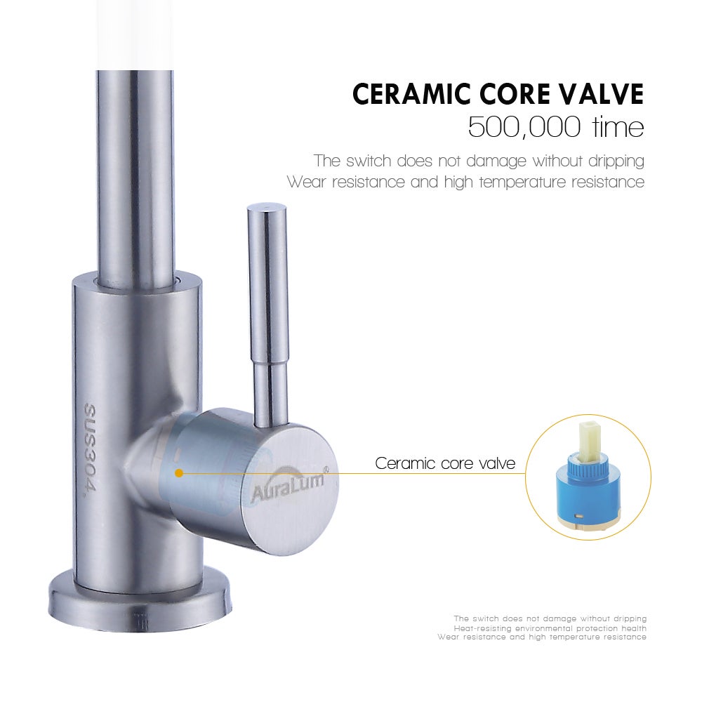 Auralum MAX Rubinetto da cucina ad acqua fredda, girevole a 360°, rubinetto per lavello ad acqua fredda leva singola, acciaio inossidabile-Spazzolato - 6