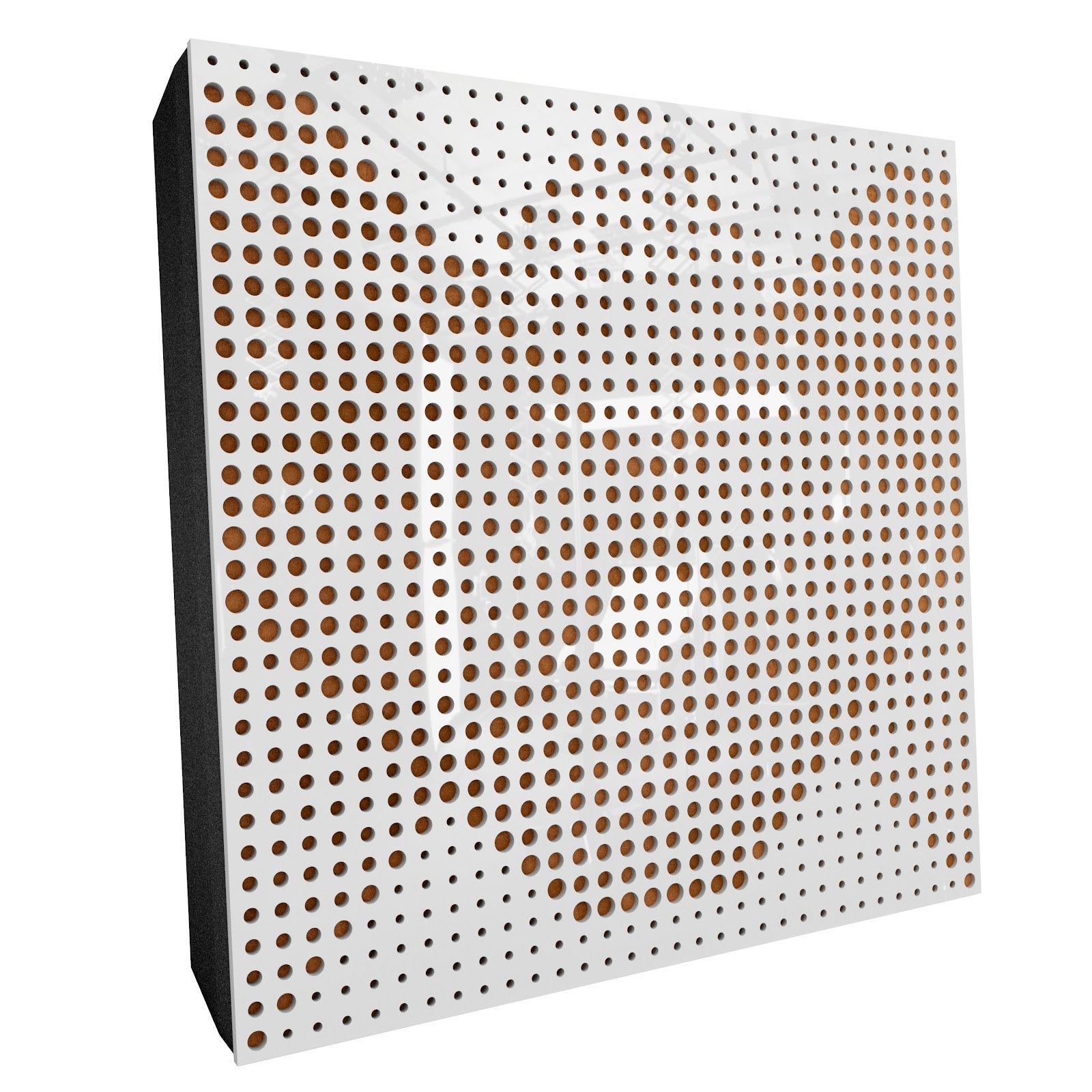 Lot de 2 Panneaux acoustiques WILDS-F décoratifs insonorisants 50x50x5 cm - Plastique perforé, tissu et mousse acoustique -Blanc brillant+Doré - 2