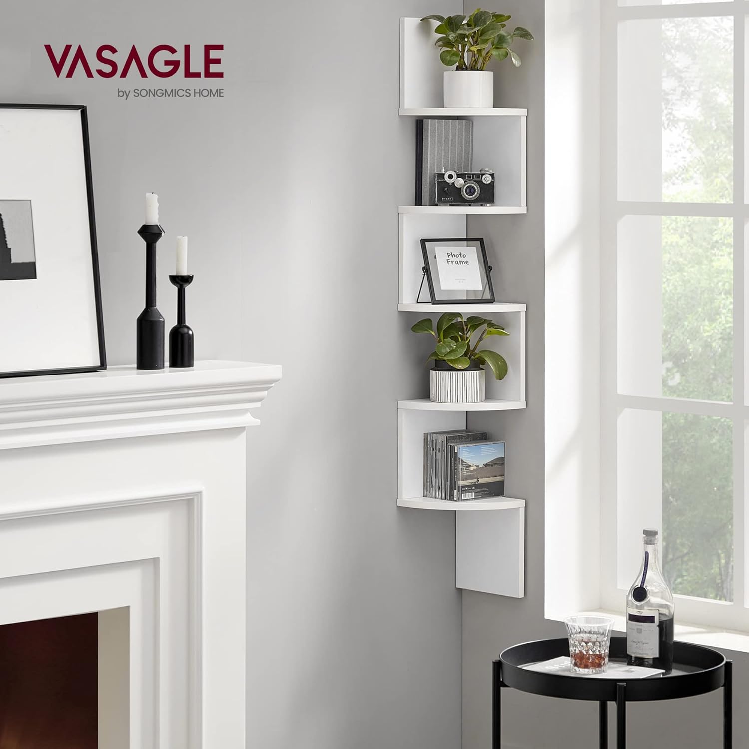 EstanterÍa de Esquina en Pared, EstanterÍa Esquinera de 5 Niveles, Estanteria Libros, para Dormitorio, Sala de Estar, BaÑo, Oficina en Casa, Blanco - 3