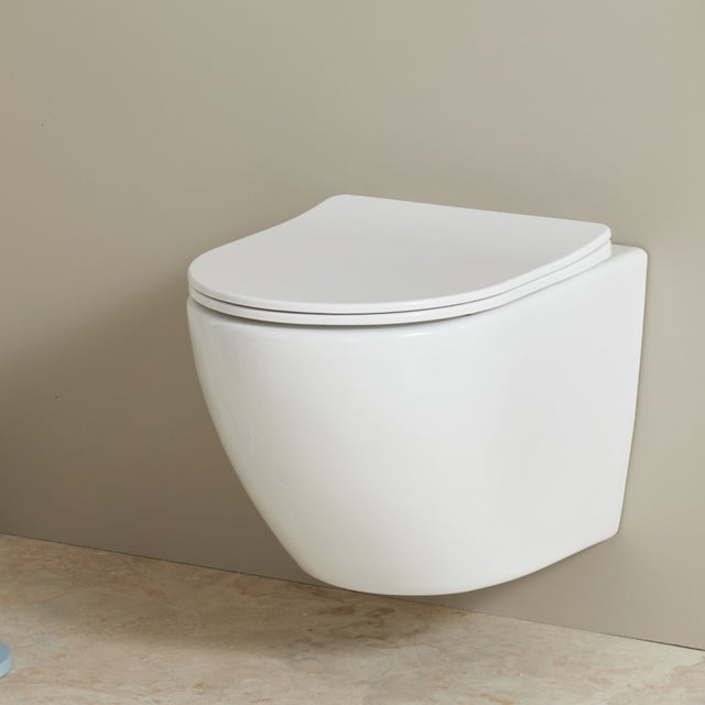 Cuvette WC suspendu compacte 49 cm sans bride Corolla, Abattant frein de chute déclipsable