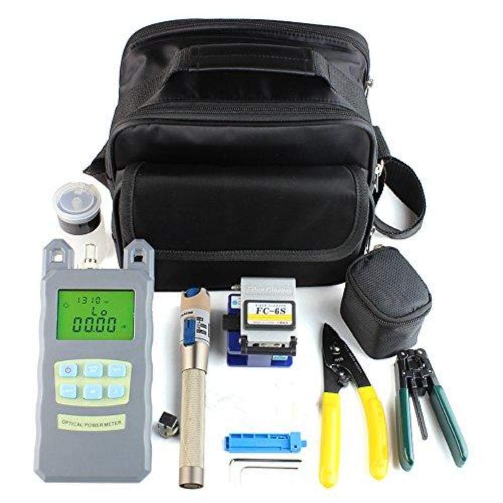 Kit Di Strumenti per Fibra Ottica, 15 Pezzi Kit Fibra Ottica FTTH Kit Di Strumenti in Fibra Ottica, Kit Di Terminazione in Fibra Con Power Meter Fibra Ottica 10km Localizzatore Di Guasti Visivo