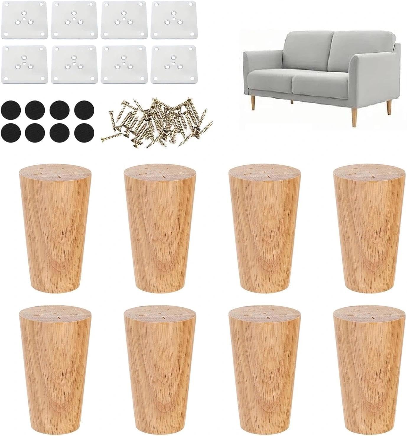 8 picioare din lemn de 8 cm, potrivite pentru canapele, dulapuri, dulapuri, paturi, măsuțe de toaletă și mobilier de baie