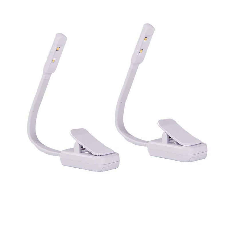 Zestaw 2 lampek do książek, lampka do czytania do łóżka, lampka LED do czytania z klipsem na baterie, 3 kolory, płynna regulacja jasności (biała)
