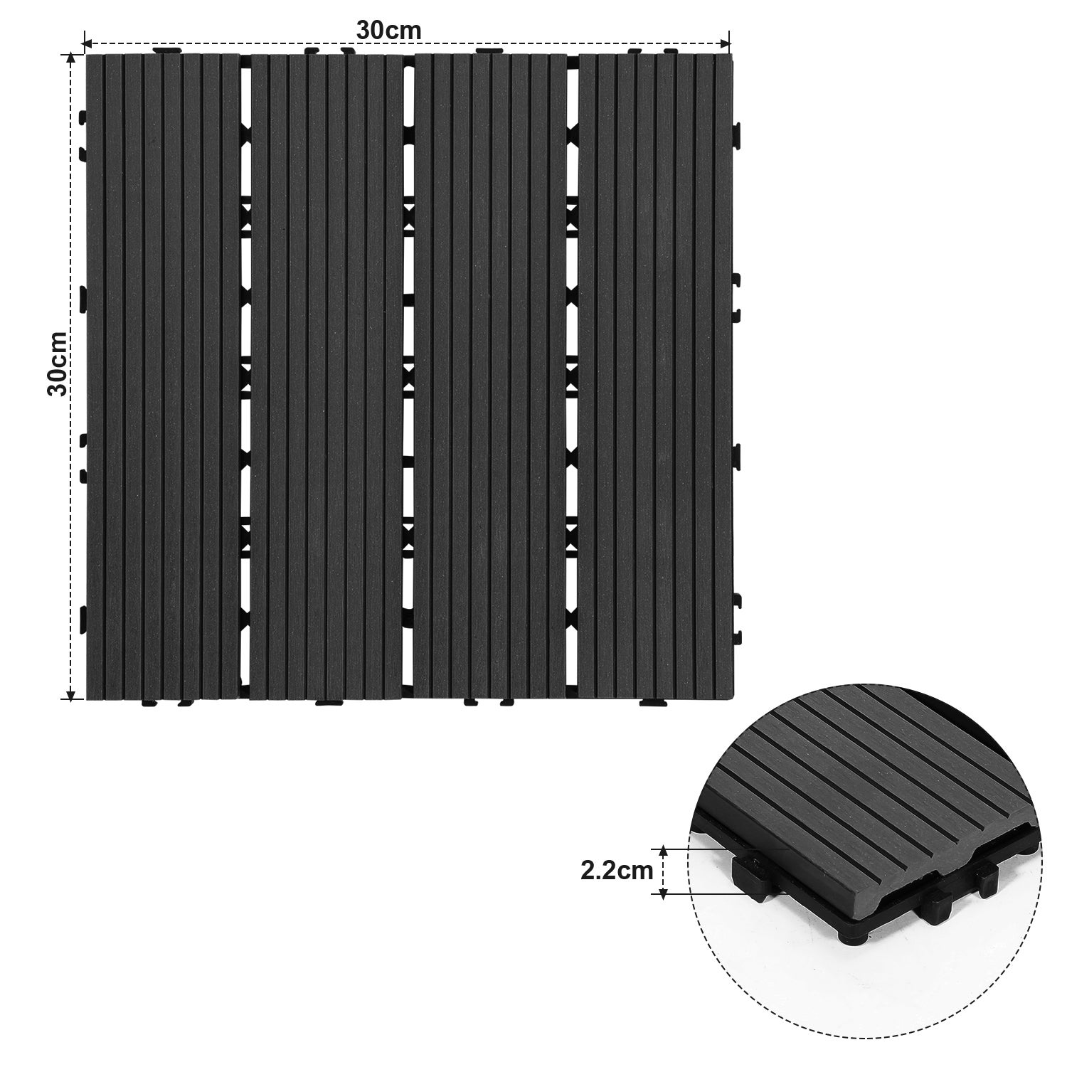 Lastra per terrazza Lastre in legno composito WPC 30 x 30 cm Lastre da giardino per esterni clip-on 11x antracite - 2