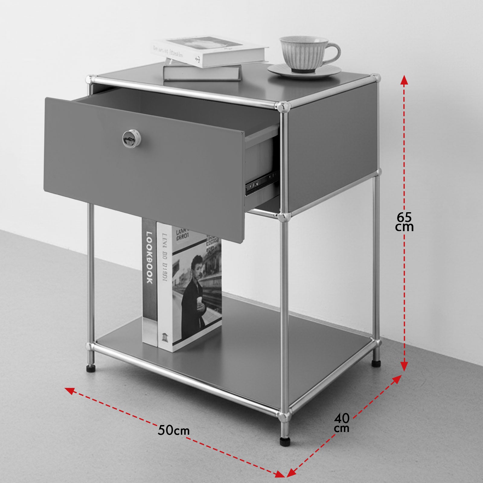 Étagère métal chromé design épuré, Concept Epuré MK-139, L50 × P40 × H65 cm, Gris - 3