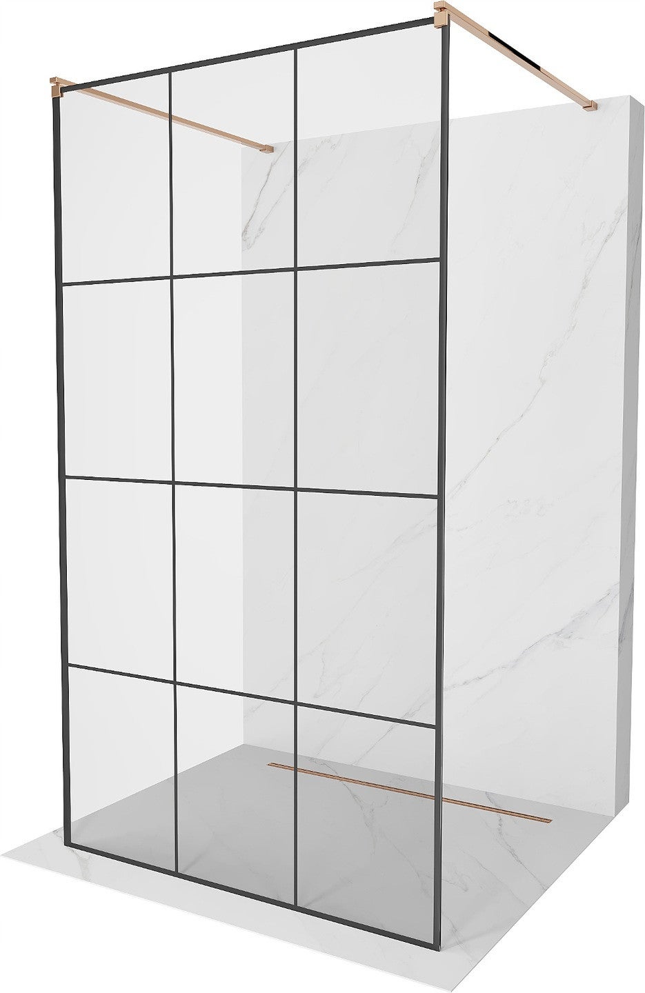 Mexen Kioto ścianka prysznicowa wolnostojąca 120 x 200 cm, czarna kratka 8 mm, różowe złoto - 800-120-002-60-77