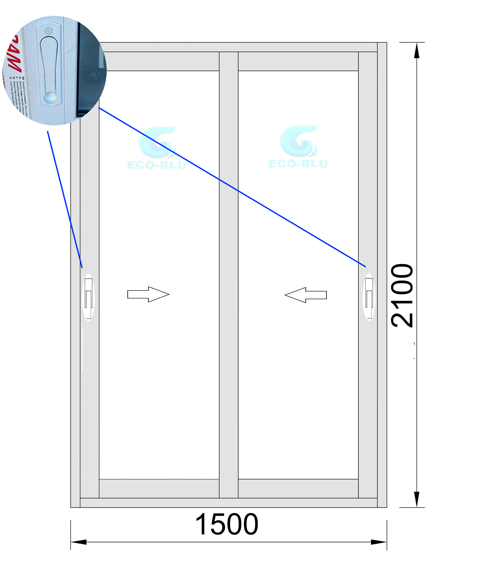 Balconera PVC 1500x2100 Blanca 2 Hojas Corredera Vidrio Transparente - 2