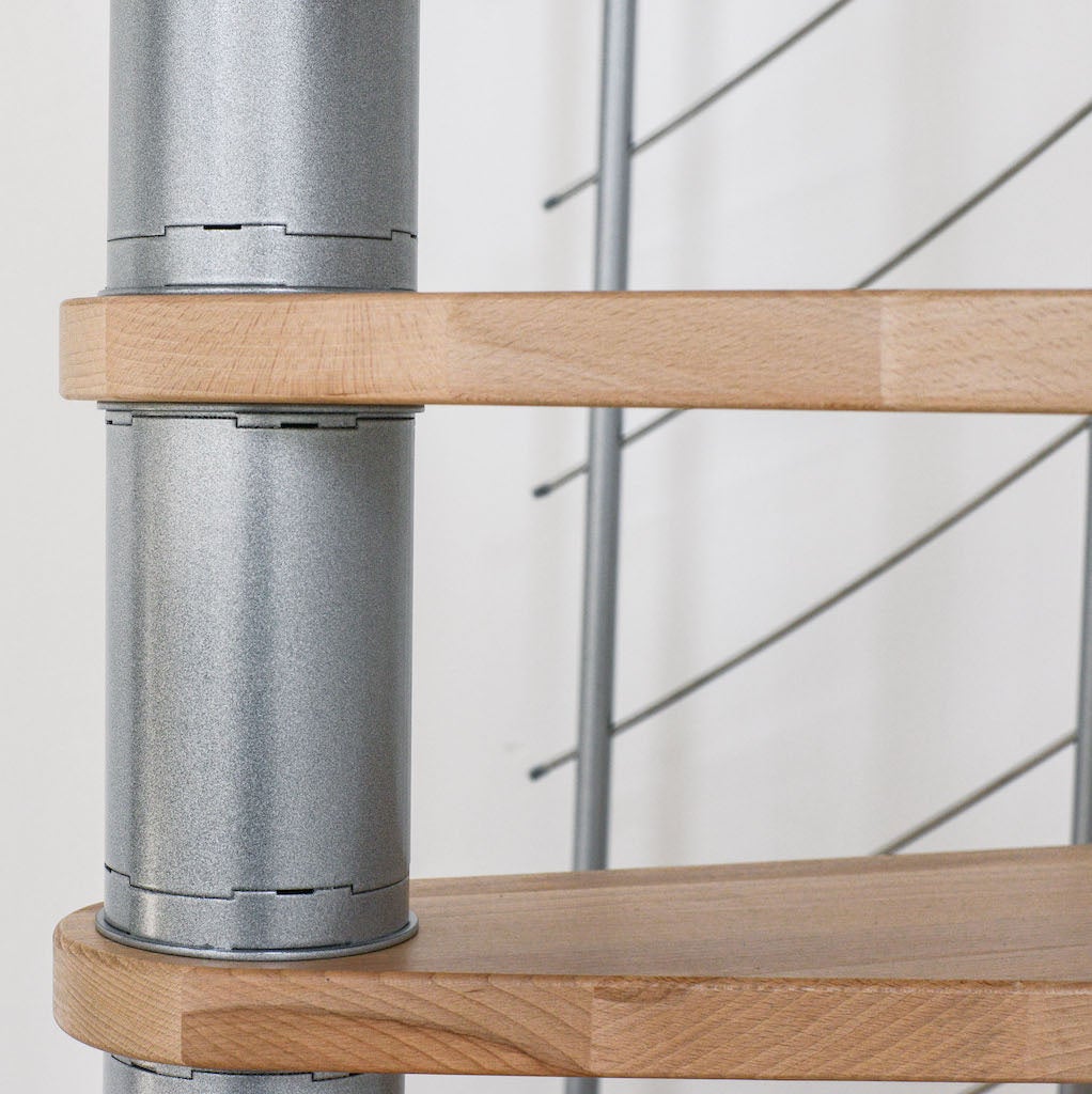 Escalier colimaçon 13 marches - Diamètre 140cm - Hauteur à franchir 2.54 à 3.05m - Gris et hêtre - VENE140-SGMNAT-13 - 3