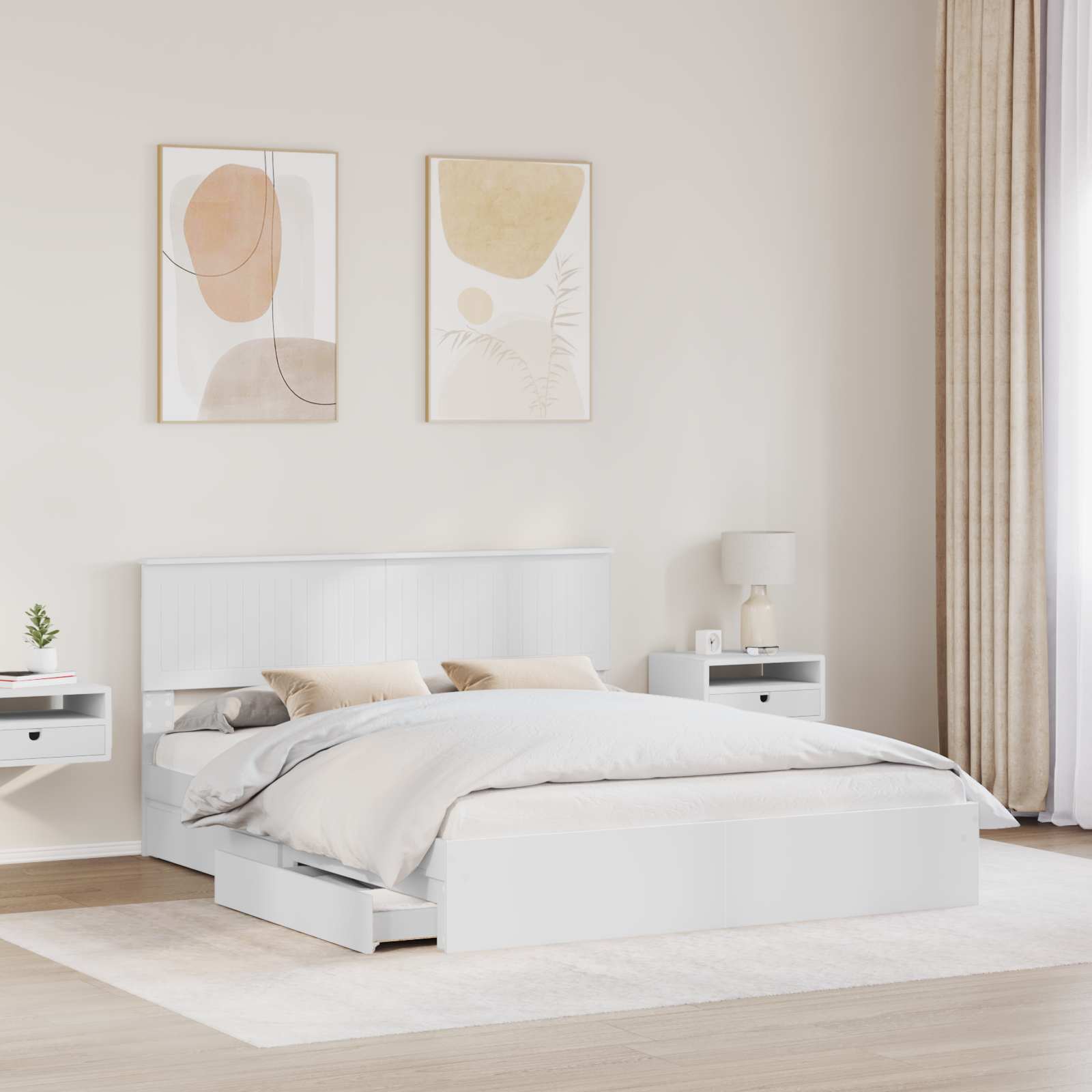Lit avec rangement réglable en panneau de bois blanc, pour la chambre, 160 × 200 cm - 3