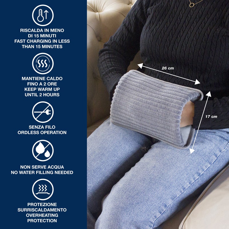 BEPER P203TFO002 Borsa Acqua Calda Elettrica con Rivestimento Morbido, Senza Filo, con Tasche per Mani – Riscaldamento in 15 Minuti, 2h - 2