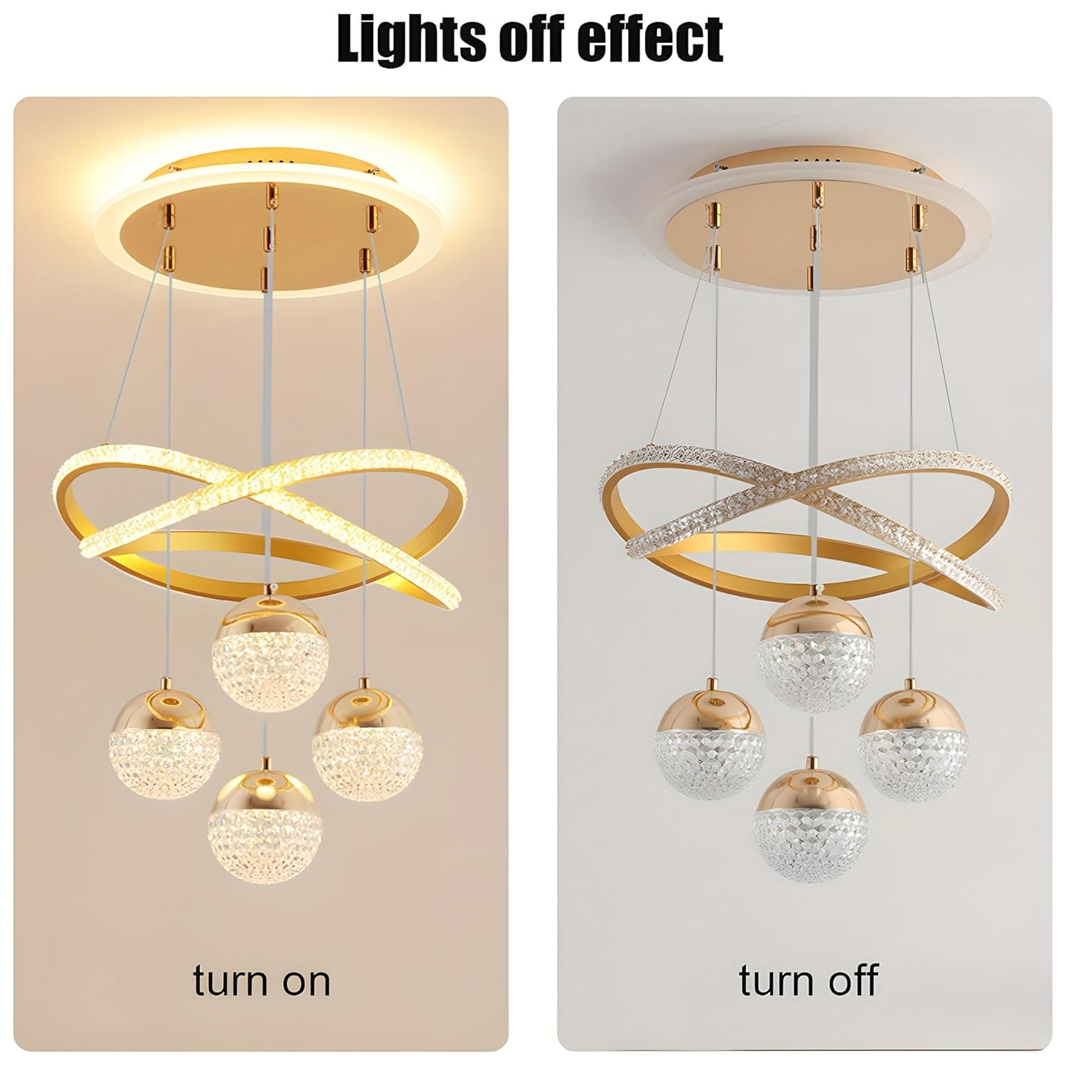 Lustre moderne de luxe, suspension LED 101 W, plafonnier LED à 4 têtes en acrylique, 3 températures de couleur réglables, hauteur réglable, φ 40 cm - 8