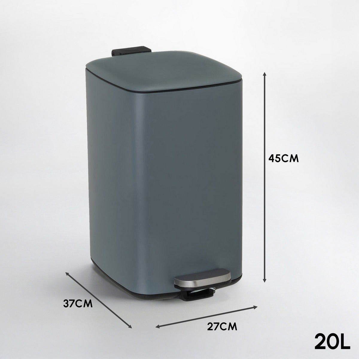 Cubo de basura cuadrado de 20 litros de metal gris mate antihuellas CasaSelección - 3