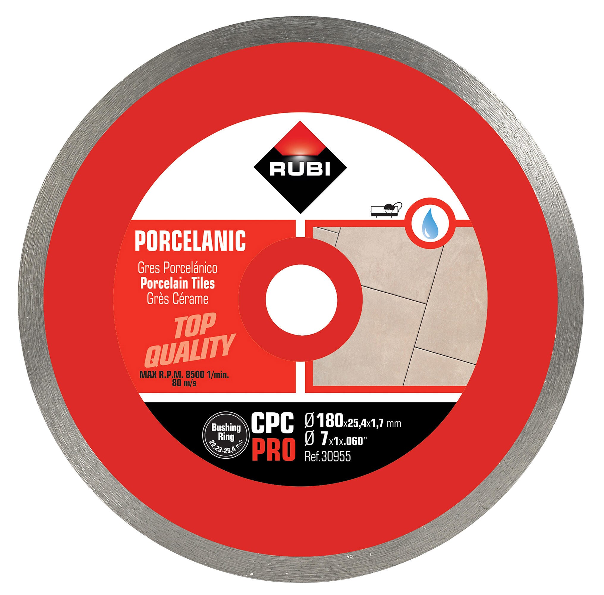 Disque Diamant grés porcelaine continu 2.2mm CPC RUBI - 180 mm - 2