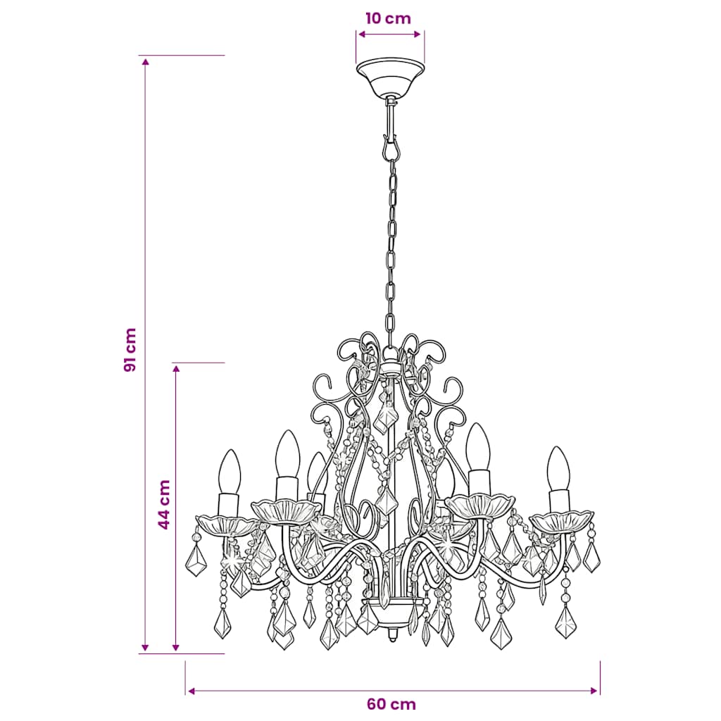 vidaXL Lustre avec perles de cristal Doré Rond 6 x E14 - 8