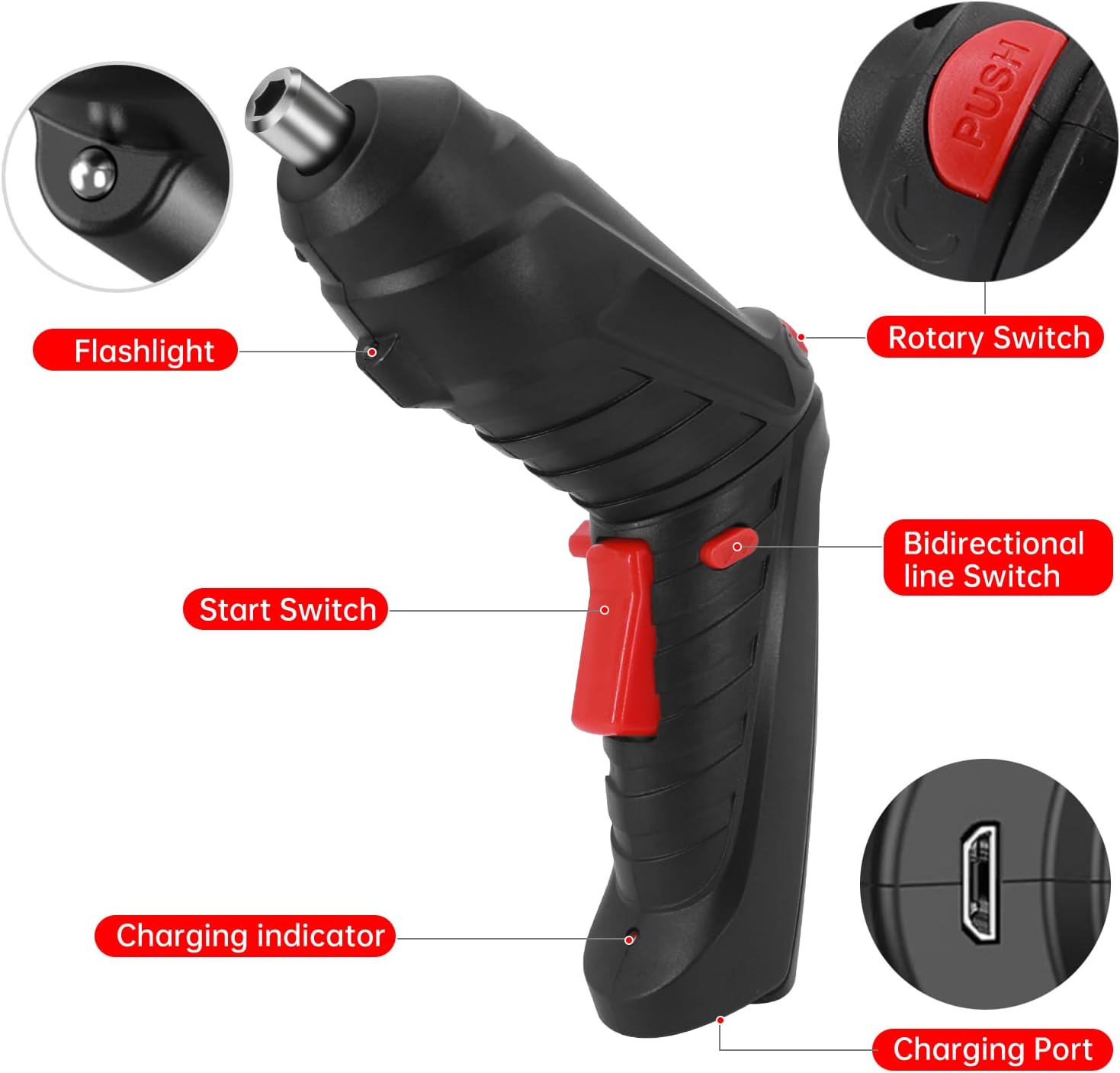 Tournevis électrique rechargeable portable, 3,6 V, avec 47 accessoires sans fil, poignée à double position et phare LED - 2