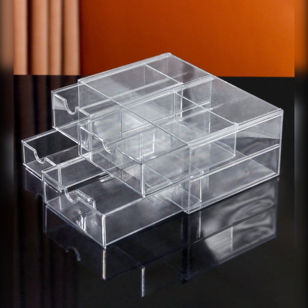 Set 8 Organizzatori Per Cassetti In Plastica, Scatole Portaoggetti Multiuso Lavabili, Grigio, Per Trucco, Ufficio, Cucina E Piccoli Oggetti