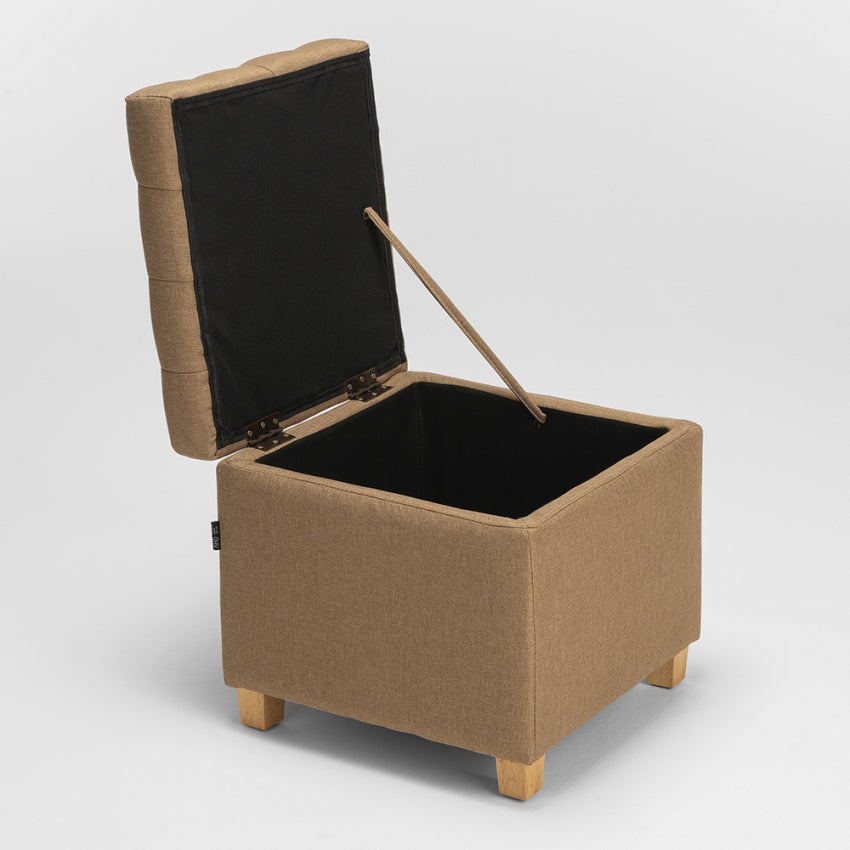 Pouf contenitore portaoggetti cuscini coperte in tessuto Coffree trapuntato - Beige - 5