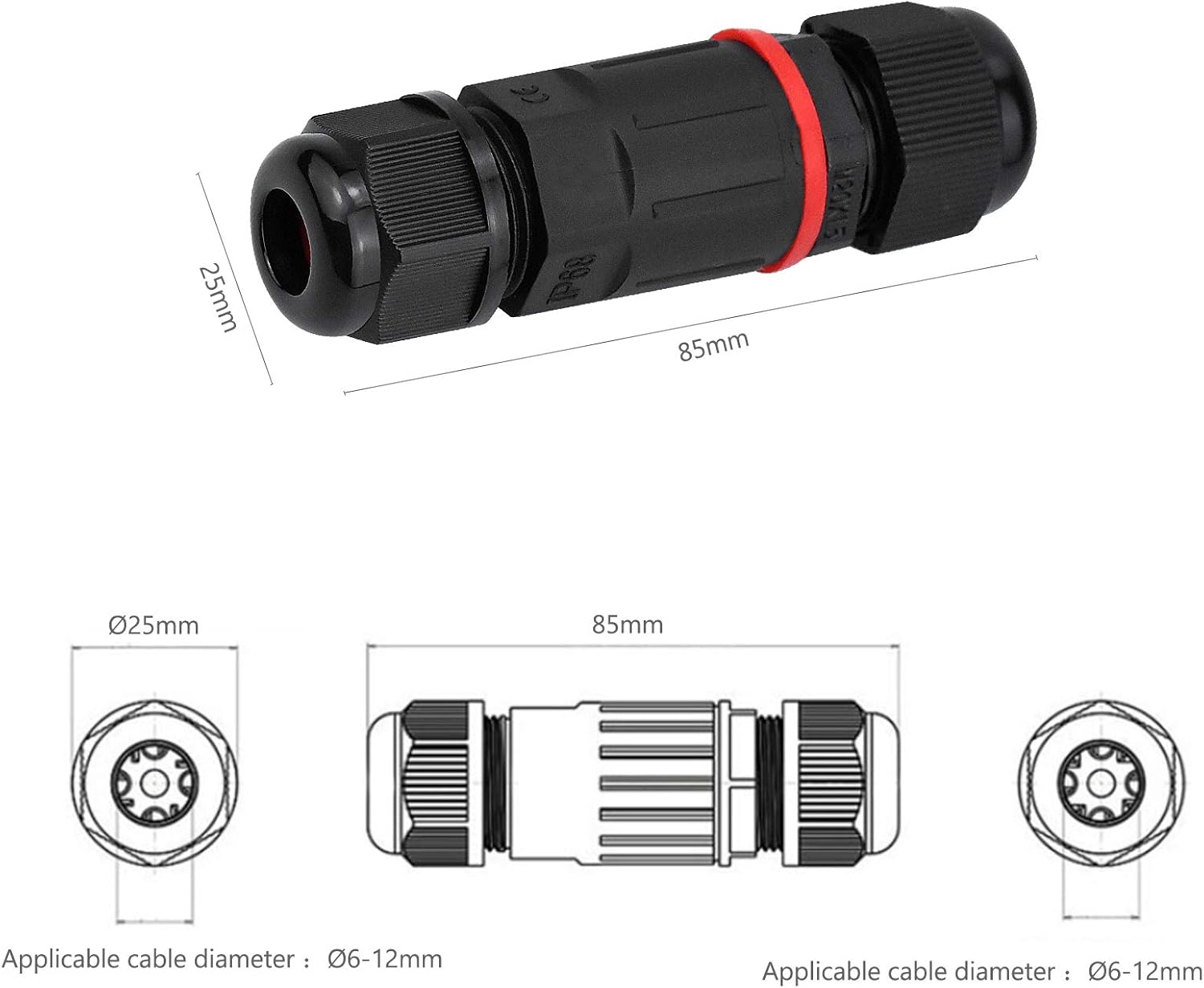 4 Scatole Di Derivazione Elettriche Impermeabili IP65 - ABS Nero 100x68x50mm Con Viti, Pressacavi E Strumenti. Kit Completo Per Installazioni Esterne.