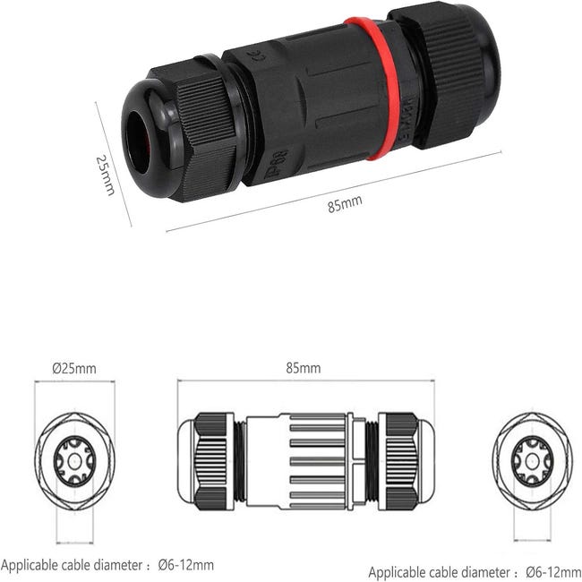 4 Scatole Di Derivazione Elettriche Impermeabili IP65 - ABS Nero 100x68x50mm Con Viti, Pressacavi E Strumenti. Kit Completo Per Installazioni Esterne.