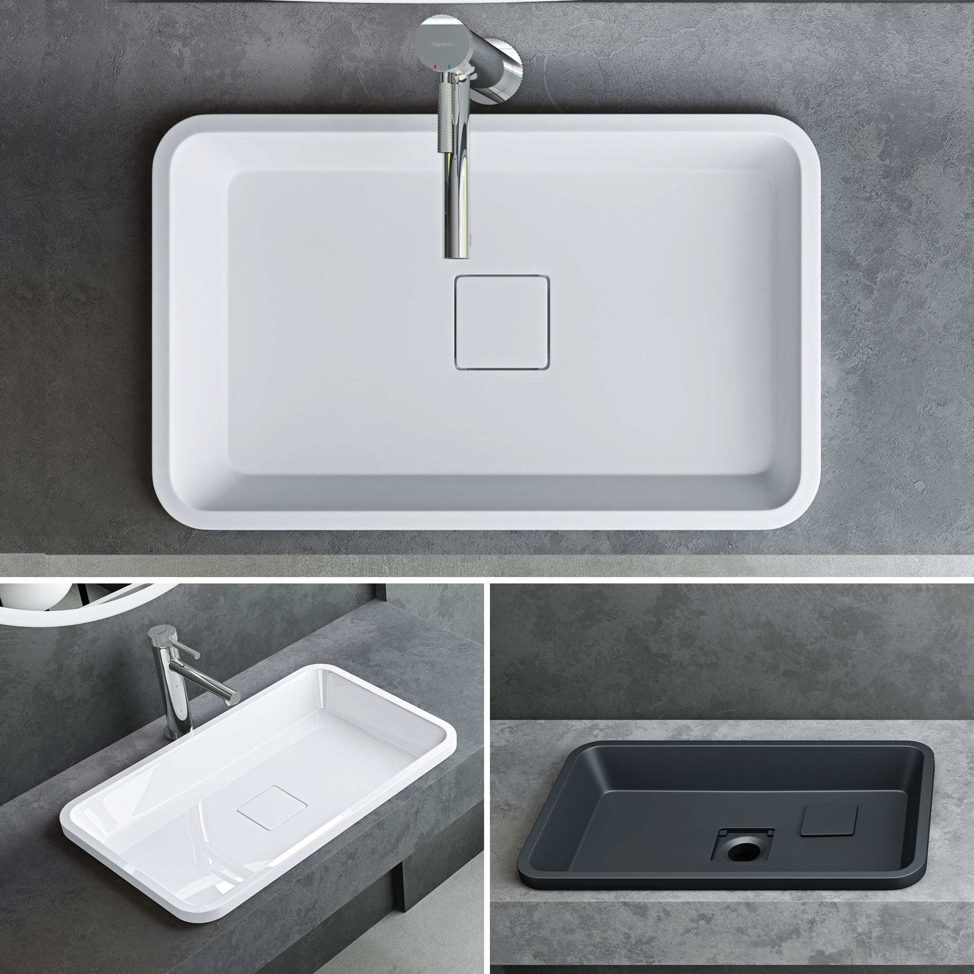 Vasque à Encastrer, Lavabo Rectangulaire, Lave Mains Blanc Mat en Résine, 53x33x10,5cm, sans Trop-Plein, Cache-Bonde Inclus, Col104 Mai & Mai - 6