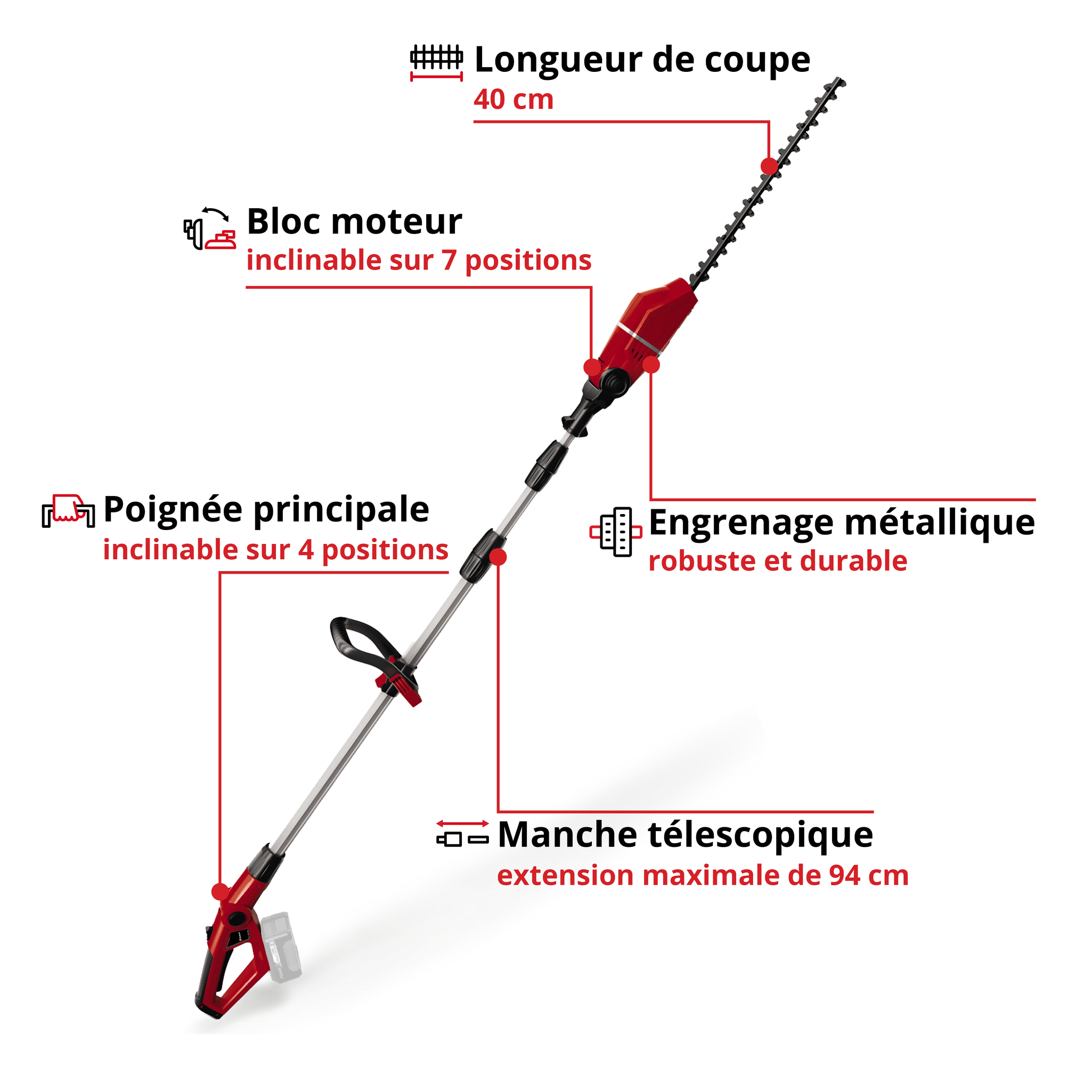 Einhell Taille-haies Sur Perche Sans Fil GC-HH 18/45 Li T-Solo - Power X-Change