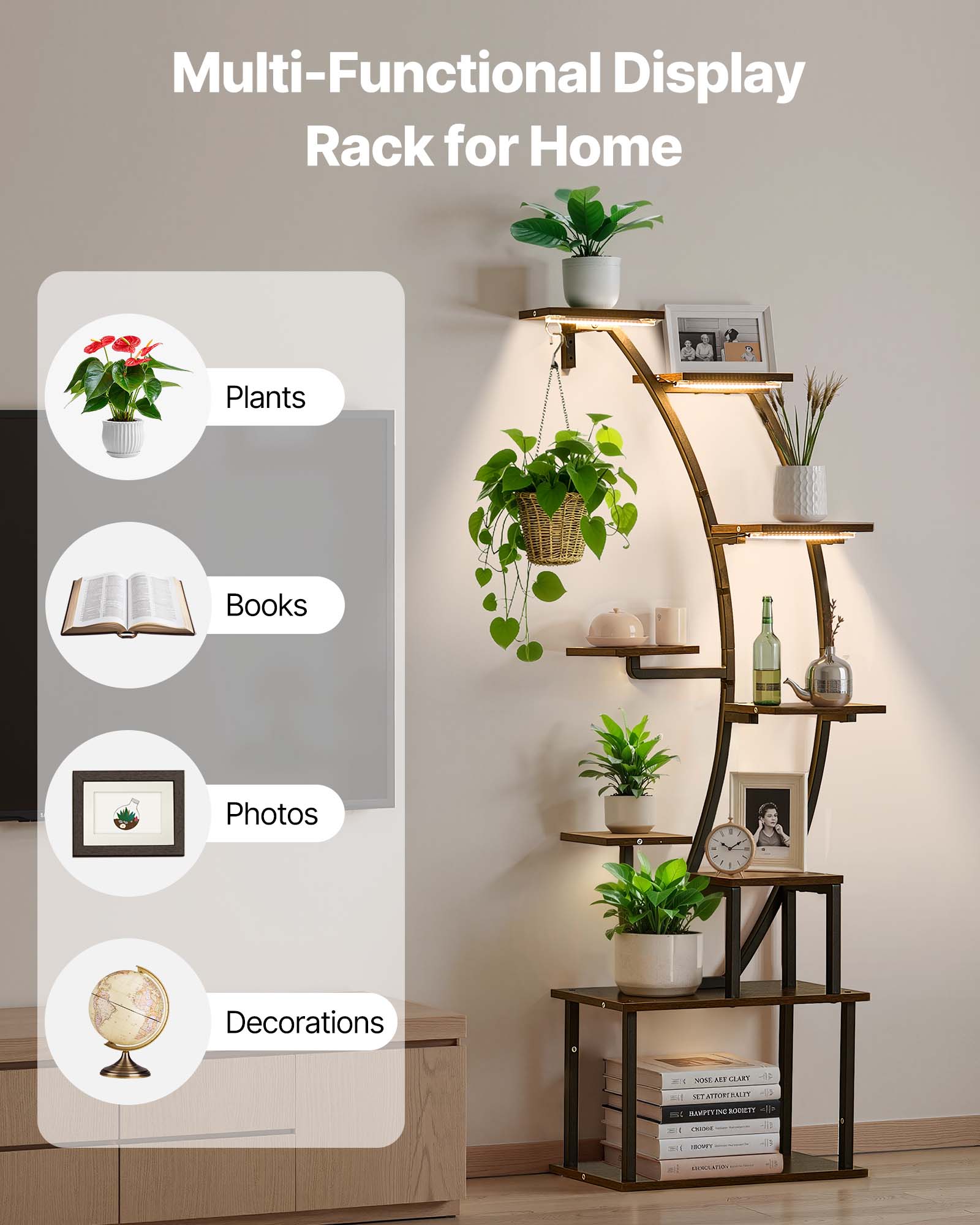 Support Plantes Intérieur VEVOR avec Lampe Croissance, 9 Niveaux, 160 cm, 3 Réglages Minuterie, 10 Niveaux Luminosité, Fleurs Incurvé pour Déco Salon - 5
