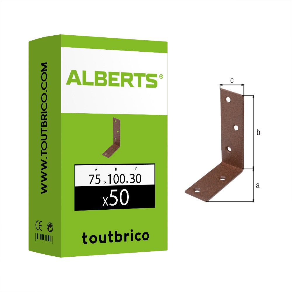 Boite 50 équerres de poutre 75 x 100 x 30 brun rouille Duravis ...