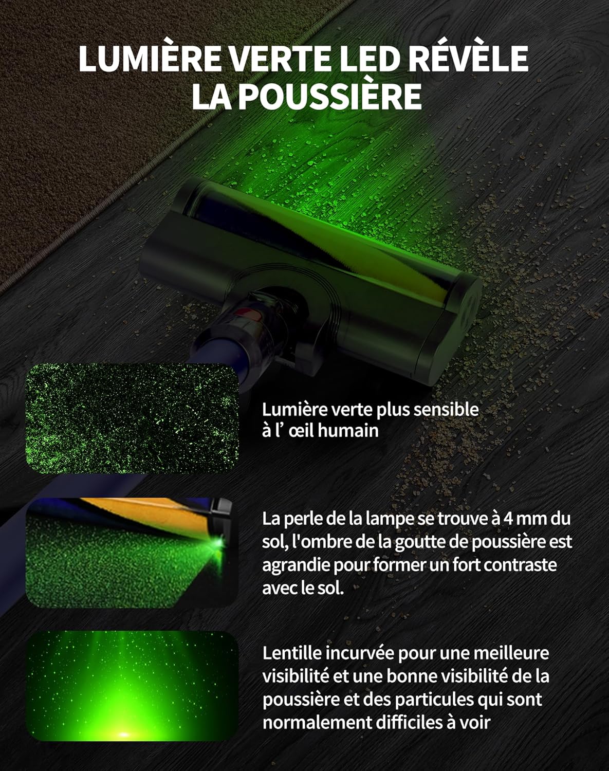 Testina con luce laser verde per Dyson V15, V11, V10, V8, V7 - Rullo morbido per pavimenti duri e parquet - 3