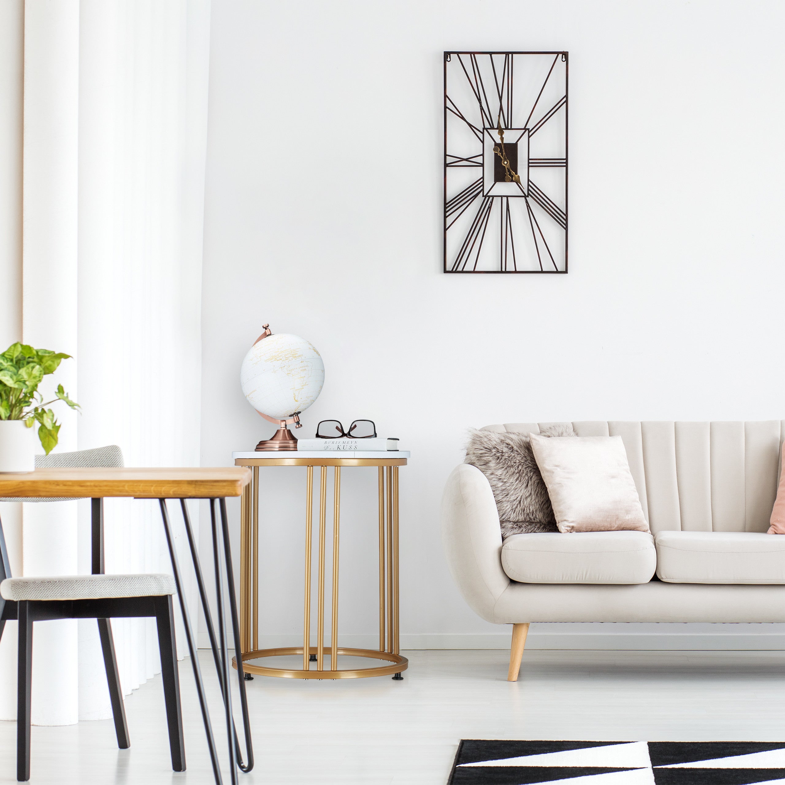 Table d'appoint ronde MARMO pour salon, en métal et MDF, aspect marbre, 51 x ø 41 cm, blanche et dorée, Relaxdays - 2
