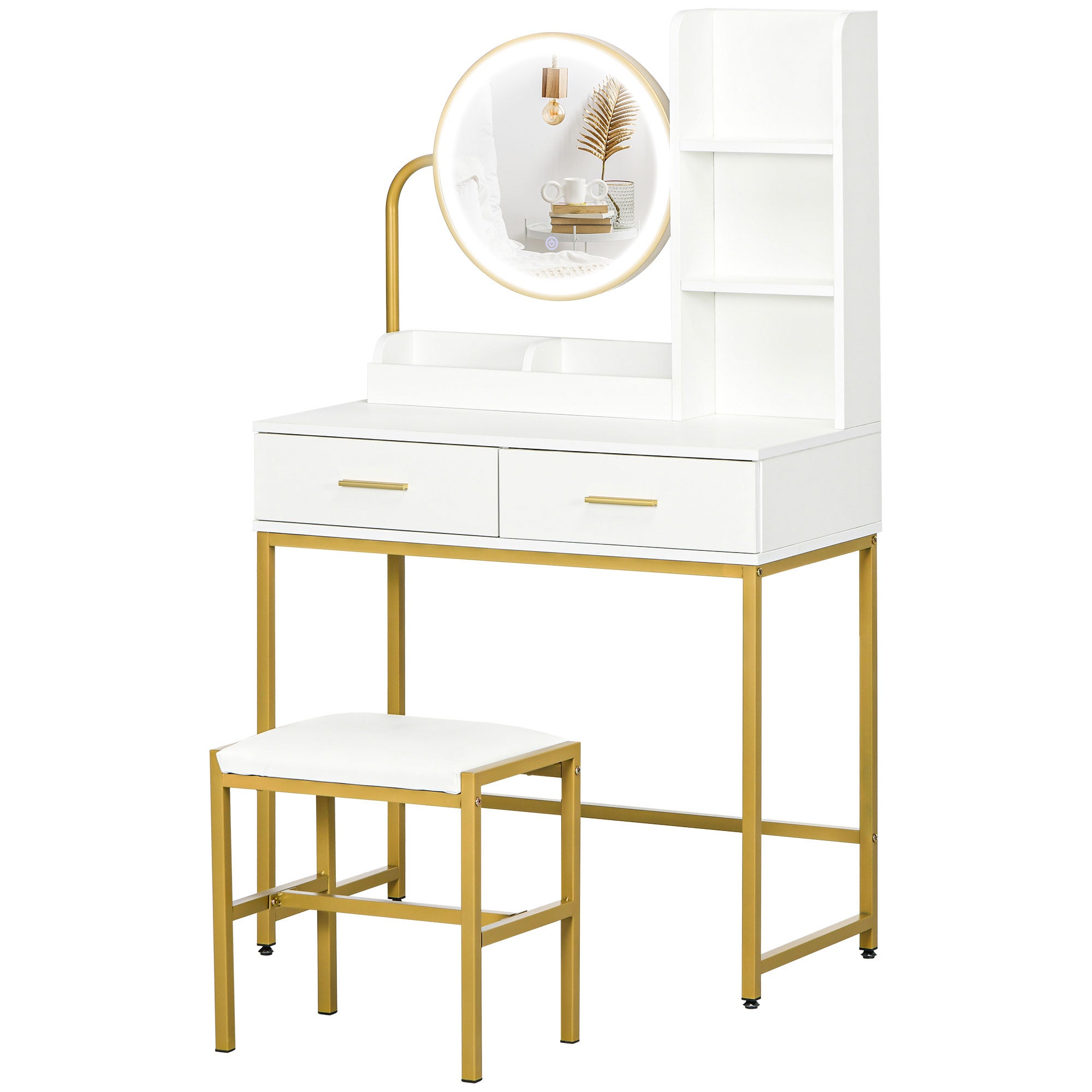 HOMCOM Tavolo Trucco Bianco con Sgabello Specchio e