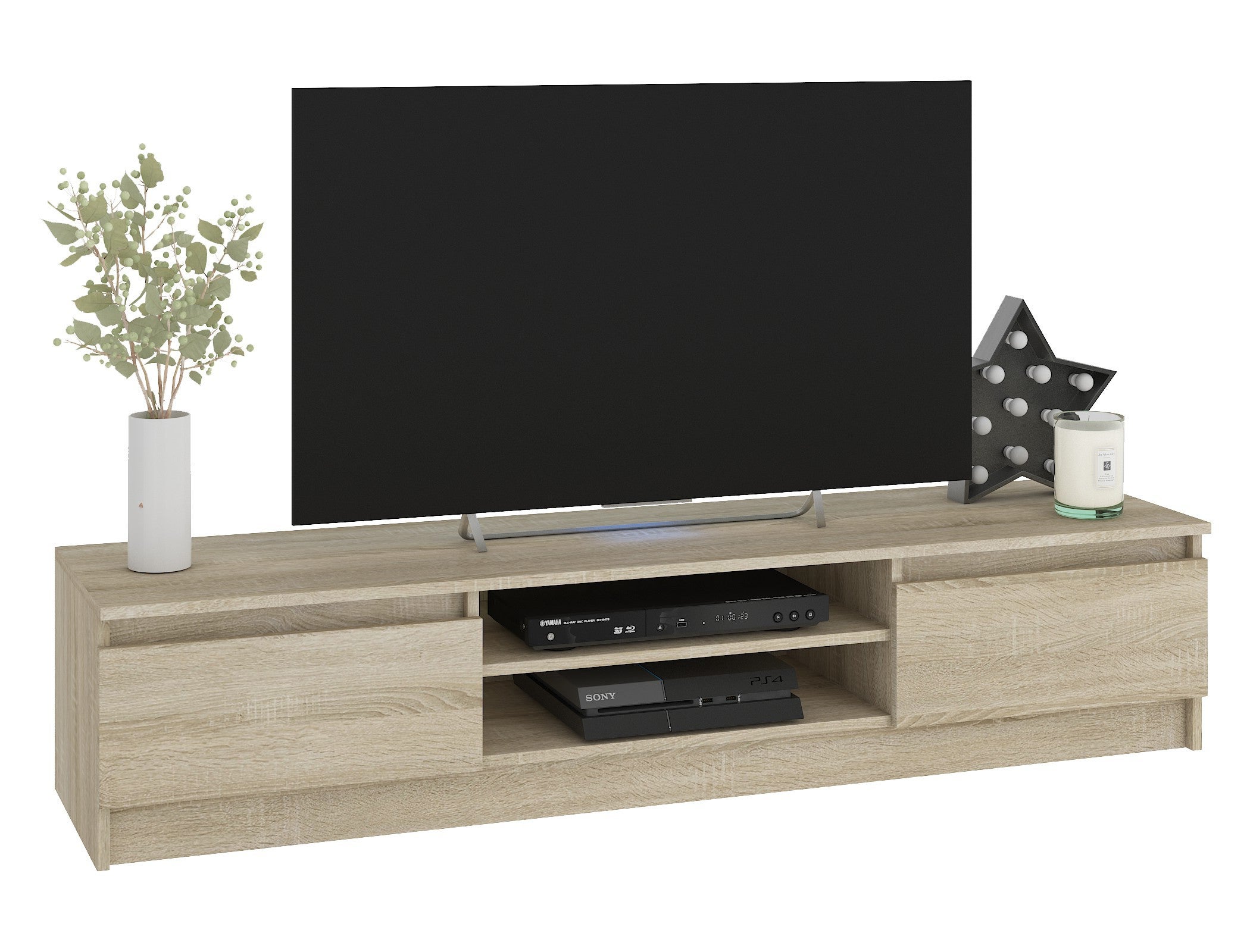 Szafka RTV AKORD Dąb Sonoma 240 cm Zestaw z 2x szafka wisząca 4 drzwi kolor Dąb Sonoma mat 8 półek 240x40x140 cm