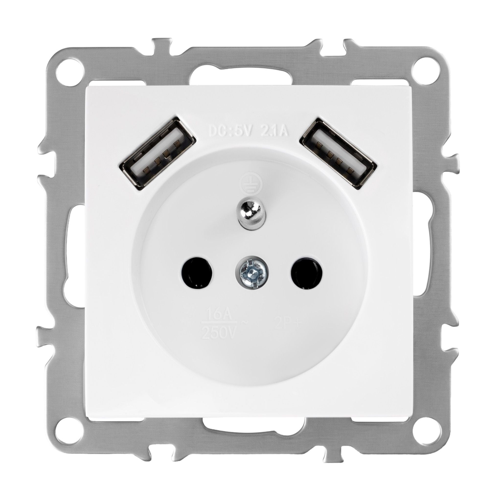Toolight Priză Simplă Cu Împământare + 2x Usb-a Oste Jnh003-g White
