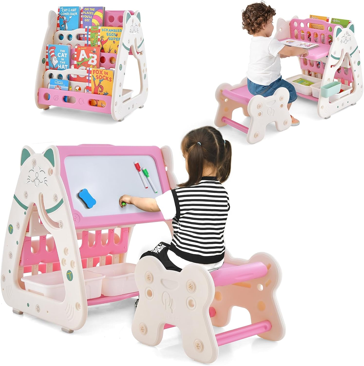 COSTWAY 3 en 1 Table Enfant/Chevalet Enfant Magnétiqueavec Tabouret