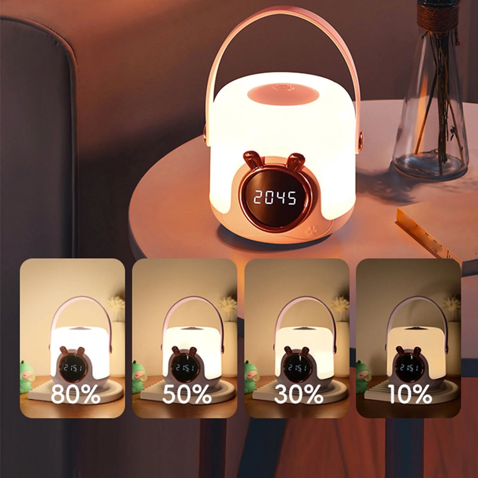 Luce notturna portatile con orologio, lampada touch dimmerabile, tre temperature di colore, lampada da tavolo ricaricabile, 10,6*15,4 cm - 3