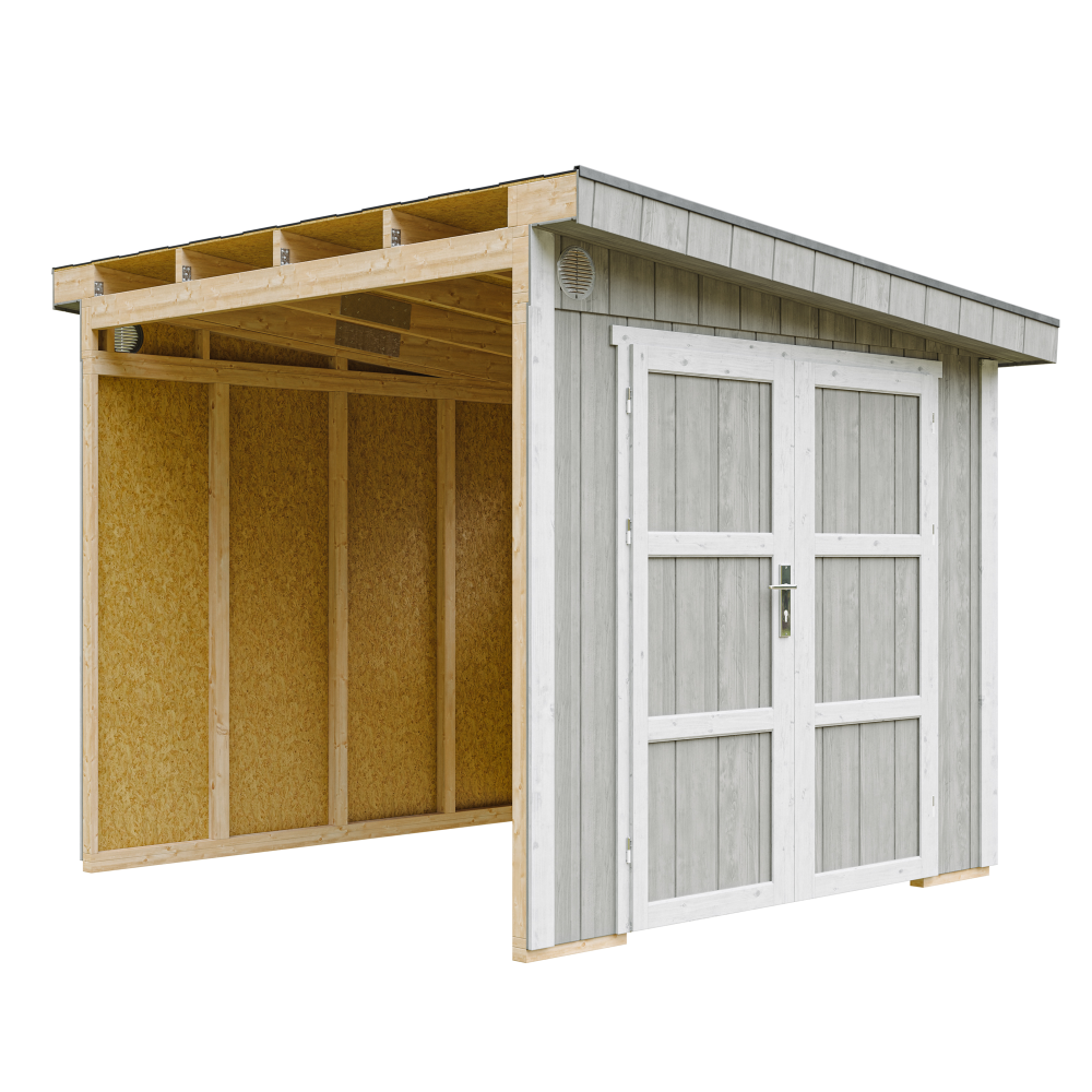 Szopa ogrodowa najwyższej jakości 5,9 m² - wys. 231 x 248 x 294 cm - bez podłogi i ścian bocznych - Timbela M938B - TUNDRA GREY